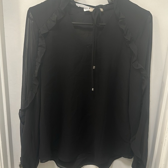 New Calvin Klein Womens Sheer Tie Neck Blouse, Black size small - Picture 12 of 13